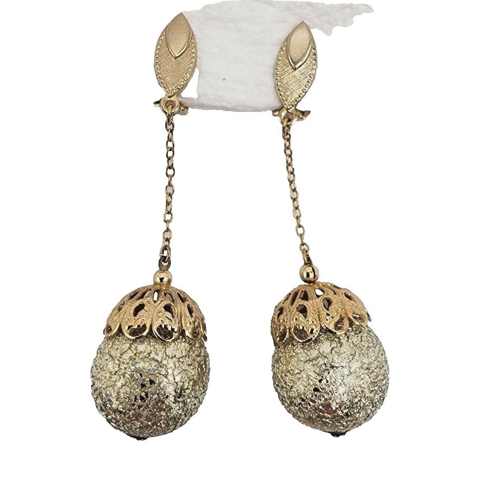 Lewis Segal California Signed Designer Vintage Gold Tone Dangle Drop Earrings - Picture 2 of 15
